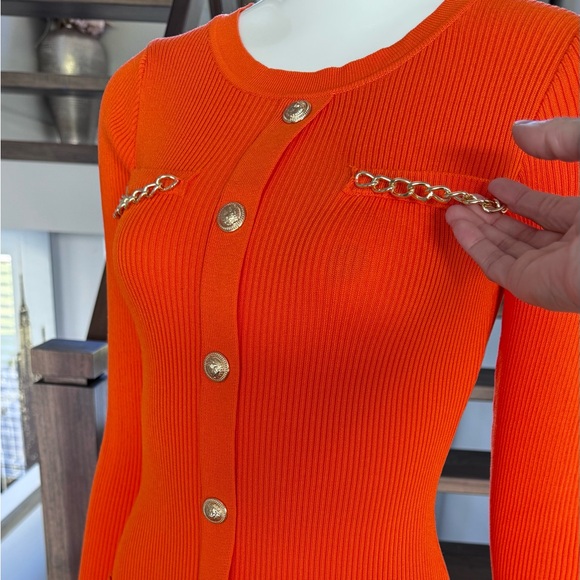 NWOT 🧡 Vibrant Orange Long Sleeve Sweater Dress with Buttons - Picture 10 of 17